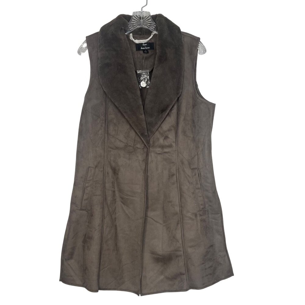 Dennis Basso Winter Vest Faux Fur Warm Womens Medium Brown